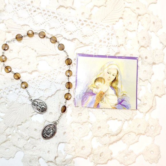 Vintage 1980s Our Lady Of Mt Carmel And Padre Pio Religious Prayer Chaplet - Picture 1 of 4